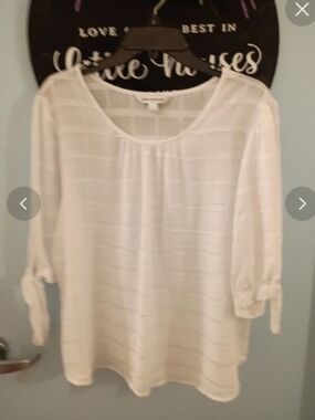 Counterparts Sz XL Sheer White 3/4 Sleeve Tie-Sleeve Blouse